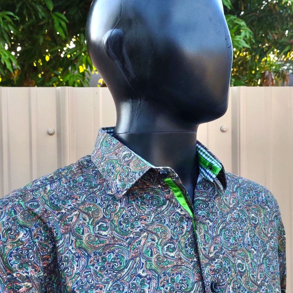 PLATINI MEN'S LUXURY PAISLEY PRINT SHIRT w/CONTRASTING COLLAR,.CUFF DETAIL